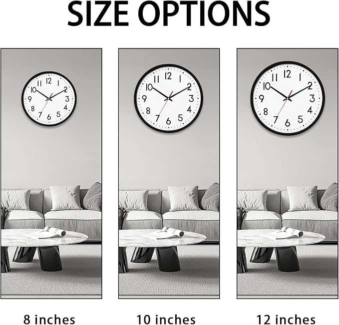 HZDHCLH Wall Clock Black,Silent Wall Clocks Battery Operated 12 Inch Modern Non Ticking Analog Clock Decorative for Kitchen Bedroom Living Room Office Classroom