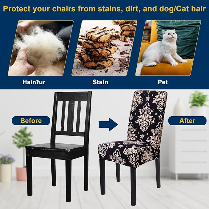 Chair Covers, Stretch Kitchen Dining Room Chair Covers Set of 6, Removable Washable Dining Chair Slipcovers for Home, Hotel, Banque
