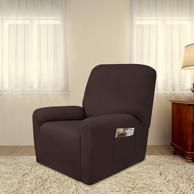 PureFit Super Stretch Chair Sofa Slipcover with Pocket ?€? Spandex Non Slip Soft Couch Sofa Cover, Washable Furniture Protector with Elastic Bottom for Kids, Pets ???Recliner, Chocolate???