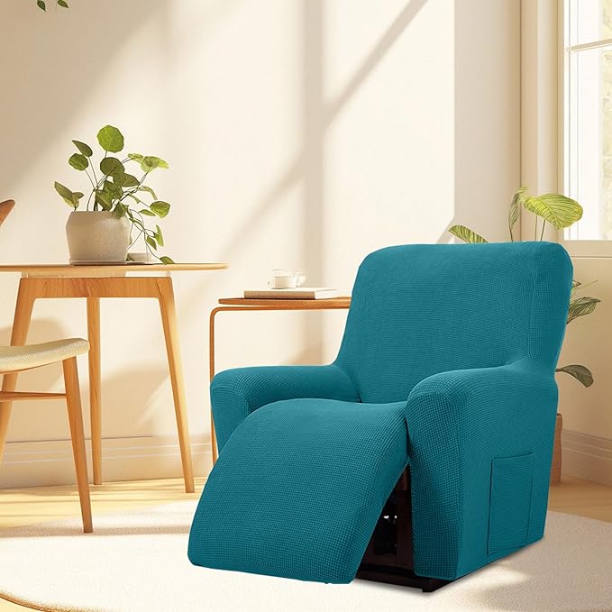 Cupuamon Recliner Chair Covers,Lazy Boy Recliner Covers Stretch Reclining Covers 1 Piece Furniture Protector with Elastic Bottom for Dog,Kids-Peacock Blue