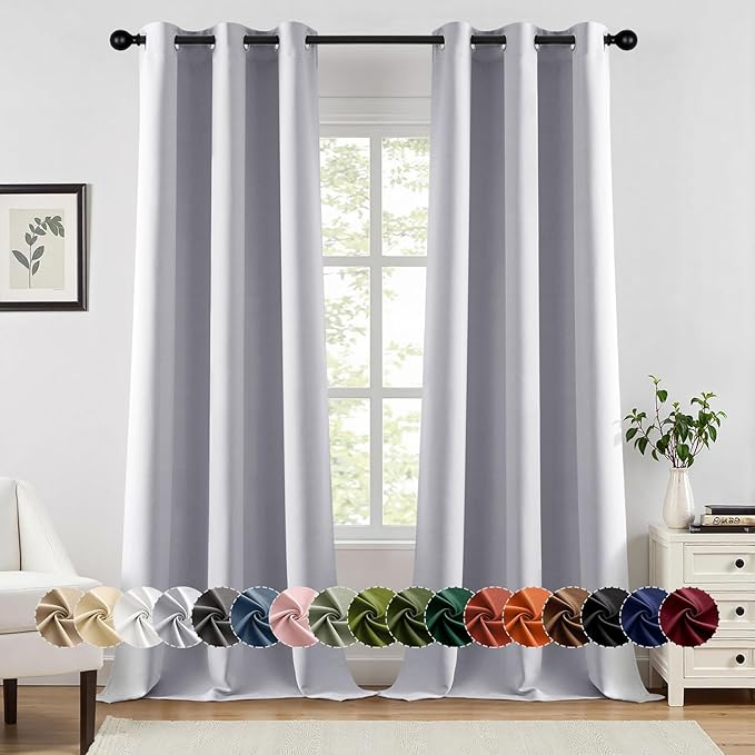 MIULEE Greyish White Blackout Curtains for Bedroom Living Room 90 Inches Long 2 Panels, Thermal Insulated Room Darkening Drapes Grommet Noise Reducing Light Blocking Window Treatments 40x90 Inch
