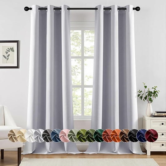 MIULEE Greyish White Blackout Curtains for Bedroom Living Room 90 Inches Long 2 Panels, Thermal Insulated Room Darkening Drapes Grommet Noise Reducing Light Blocking Window Treatments 40x90 Inch