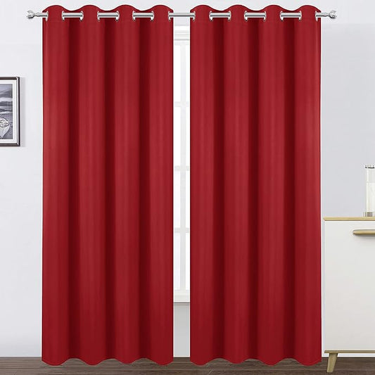 LEMOMO Blackout Curtains 52 x 95 inch/Bright Red Curtains Set of 2 Panels/Thermal Insulated Room Darkening Bedroom Curtains