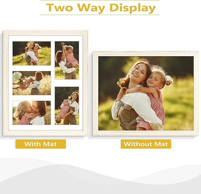 Golden State Art, 11x14 Distressed White Wooden Frame with White Mat - Displays Five 4x6 Photos - Tempered Glass - Wall Mounting, Portrait, Set of 2