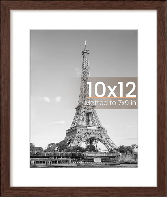 upsimples 10x12 Picture Frame, Display Pictures 7x9 with Mat or 10 x 12 Without, Wall Hanging Photo Frames, Brown, 1 Pack