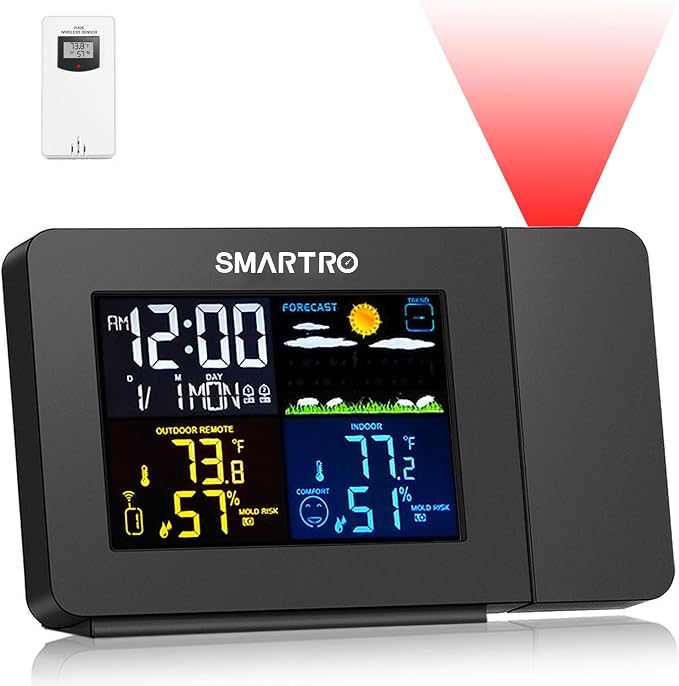 SMARTRO SC91 Projection Alarm Clock for Bedrooms with Weather Station by SMARTRO