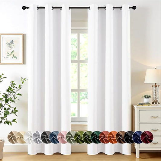 MIULEE Pure White Blackout Curtains for Bedroom Living Room 84 Inches Long 2 Panels, Thermal Insulated Room Darkening Drapes Grommet Noise Reducing Light Blocking Window Treatments 40x84 Inch
