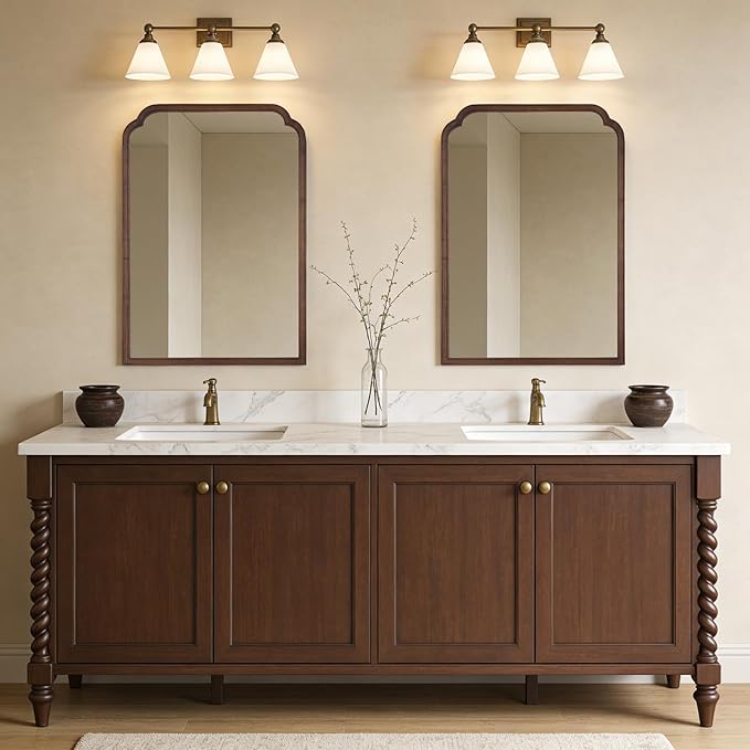 WallBeyond 28" x 40" Wood Bathroom Mirror for Wall Mounted, Rustic Rounded Corner Vanity Mirror for Entryway, Living Room or Bedroom Home Decorative [28" x 40" Walnut]