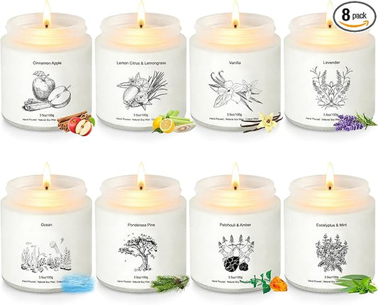 Scented Candles for Home, 8 Pack Soy Wax Gift Set for Women, Aromatherapy Candles, Lavender, Vanilla, Eucalyptus Mint, Ocean
