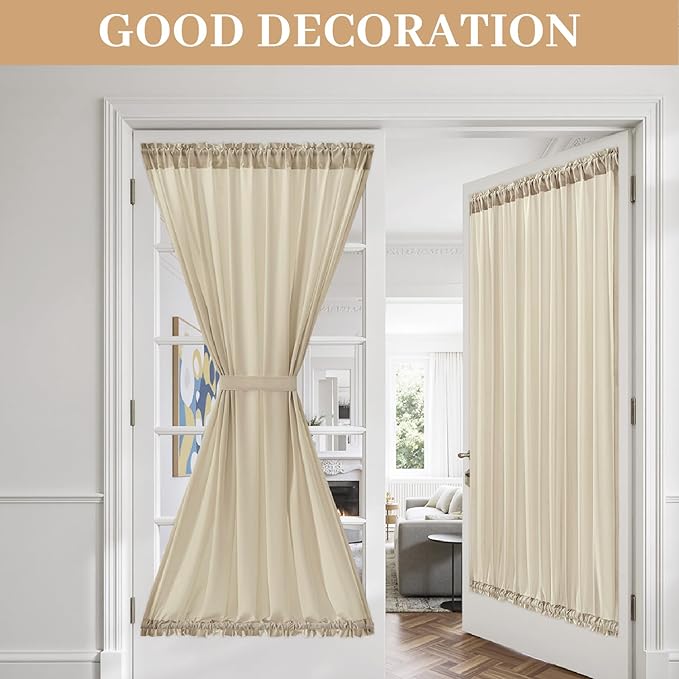MIULEE Non-See-Through French Door Curtains for Doorway, Privacy Semi Sheer Curtains for French Doors, Light Filtering Rod Pocket Window Drapes with Tie Back, Cream, 54 x 72 inches, 2 Panels