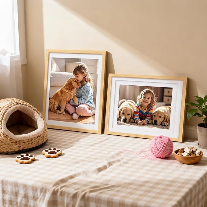 Egofine 12x16 Picture Frames Natural Wood Set of 2, Solid Wood Frames Covered by plexiglass, Display photos 9x12/11x14 with Mat or 12x16 without mat, for Wall Mounting