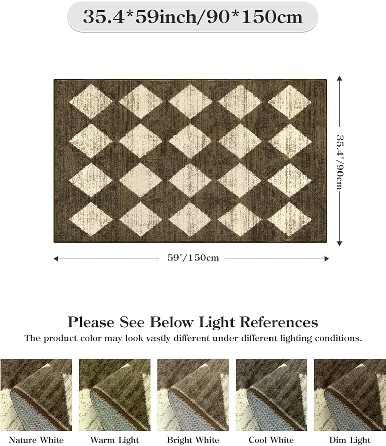 Lahome Zelie Machine Washable 3x5 Area Rug, Soft Rugs for Entryway Non Slip Kitchen Rugs, Moroccan Trellis Non Slip Non Shedding Printed Indoor Front Door Carpet for Bathroom Entrance, Brown