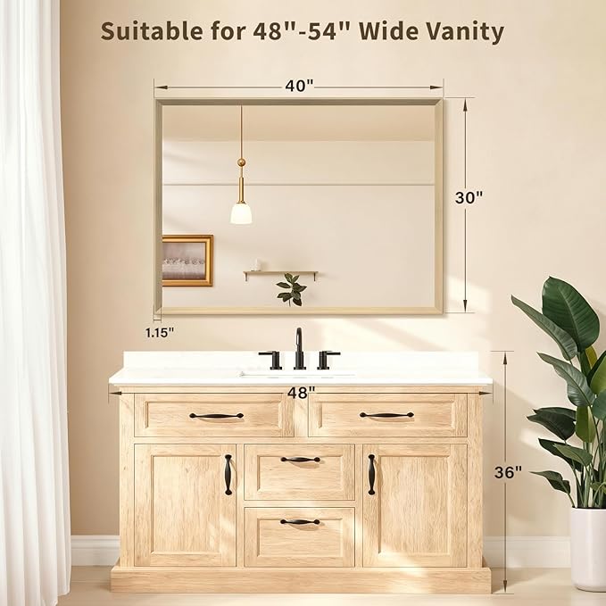 Oak Wood Effect Framed Wall Mirror, 30x40 Rectangle Mirror, Anti-desilvering Tempered Glass, Sustainable& Sturdy Frame, Farmhouse Mirror, Anti-Rust, 3min Fast Setup for Bathroom Living Room