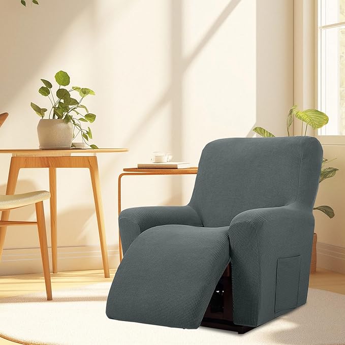 Cupuamon Recliner Chair Covers,Lazy Boy Recliner Covers Stretch Reclining Covers 1 Piece Furniture Protector with Elastic Bottom for Dog,Kids-Grey