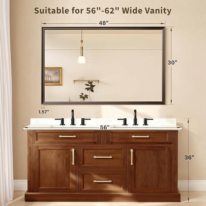 Retro Copper Effect Framed Wall Mirror, 30x48 Rectangle Mirror, Anti-desilvering Tempered Glass, Sustainable& Sturdy Frame, Farmhouse Mirror, Anti-Rust, 3min Fast Setup for Bathroom Living Room