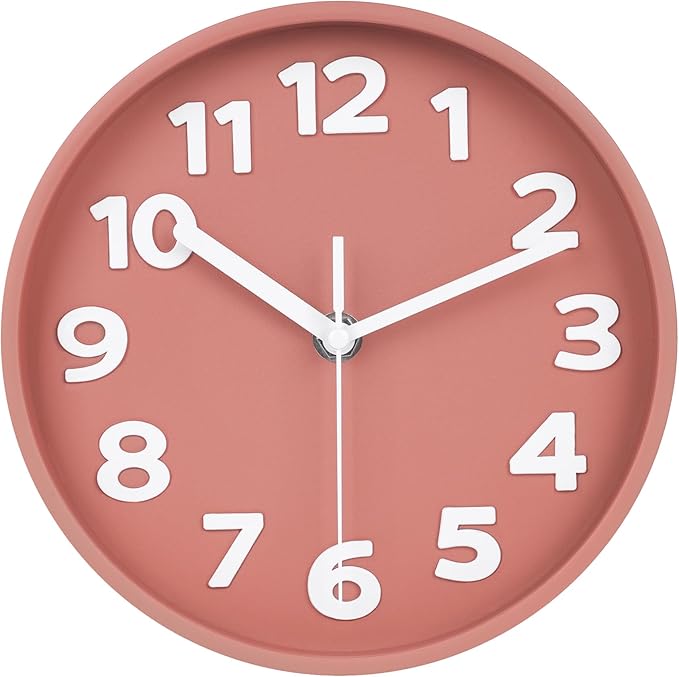 8-Inch Pink Modern Wall Clock ?€? Silent Non-Ticking, 3D Large Numbers, Accurate Timekeeping | Decorative Wall & Desk Clock with Stand for Living Room, Bedroom, Kitchen, or Office