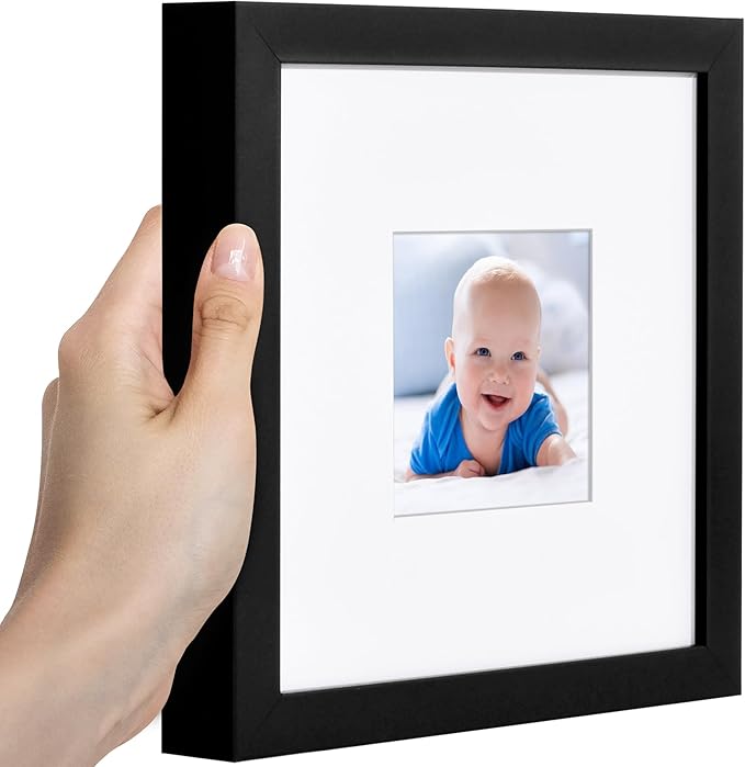 Americanflat 8x8 Picture Frame with Shatter-Resistant Glass - Use as 4x4 Frame with Mat or Display 8x8 Photo Without Mat - Soho Collection - Deep Molding Square Frames for Tabletop or Wall - Black