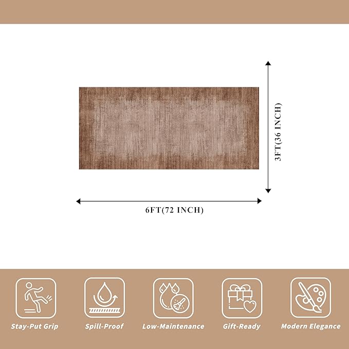 3x6 Washable Kitchen Runner Rug - Non Slip Stain Resistant Low-Pile Thin Wide Carpet Runners for Entryway Hallway Bathroom Bedside,Modern Neutral Abstract(Warm Taupe,3x6)