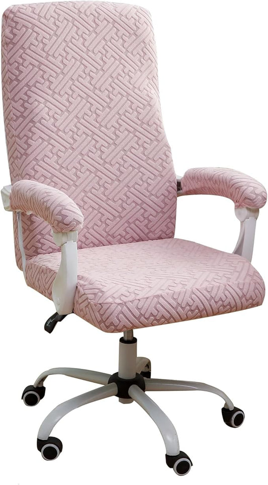 FORCHEER Large Office Chair Cover with Armrest Cover Pink Jacquard Stretch Computer Chair Covers with Long Arm Rest Slipcovers Washable