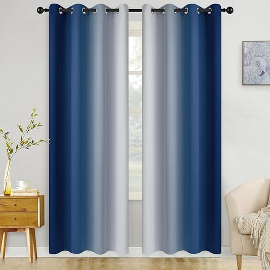 COSVIYA Curtains & Drapes Ombre Royal Blue Curtains 84 inch Long 2 Panels Set, Grommet Room Darkening Light Blocking Insulated Thermal Gradient Window Panels for Bedroom/Living Room,52x84 inches