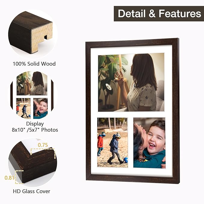 Golden State Art 12x17 Dark Brown Wood Picture Frame - White Mat for 8x10 and 5x7 Photos - Real Glass, Sawtooth Hanger, Swivel Tabs - Wall Mounting - Great for Posters, Weddings, and Engagements