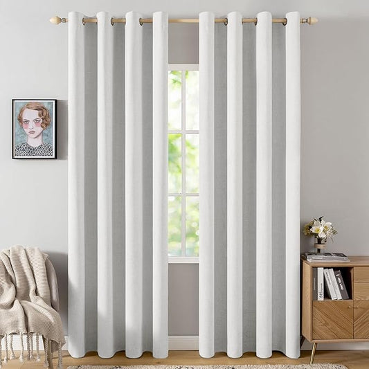 MIULEE 90 Inches Curtains for Bedroom 100% Blackout Thermal Insulated Heathered White Grommet Room Darkening Drapes Luxury Decor for Living Room Nursery 52 x 90 Inch (2 Panels)