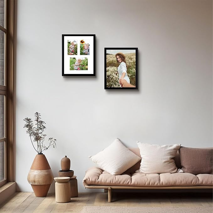 Golden State Art, Set of 10, 11x14 Black Wood Picture Frame - White Mat for 5x7 And 4x6 Photos - Tempered Glass, Sawtooth Hanger, Swivel Tabs - Wall Mounting - Great for Gift