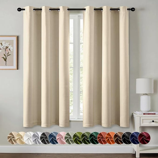 MIULEE Cream Beige Blackout Curtains for Bedroom Living Room 63 Inches Long 2 Panels, Thermal Insulated Room Darkening Drapes Grommet Noise Reducing Light Blocking Window Treatments 40x63 Inch
