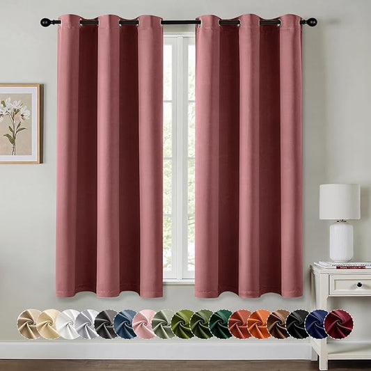 MIULEE Dusty Rose Blackout Curtains for Bedroom Living Room 63 Inches Long 2 Panels, Thermal Insulated Room Darkening Drapes Grommet Noise Reducing Light Blocking Window Treatments 40x63 Inch