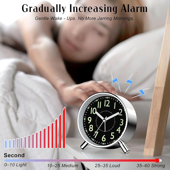 Analog Alarm Clock Night Ligh Battery Operated for Bedroom - Image 5