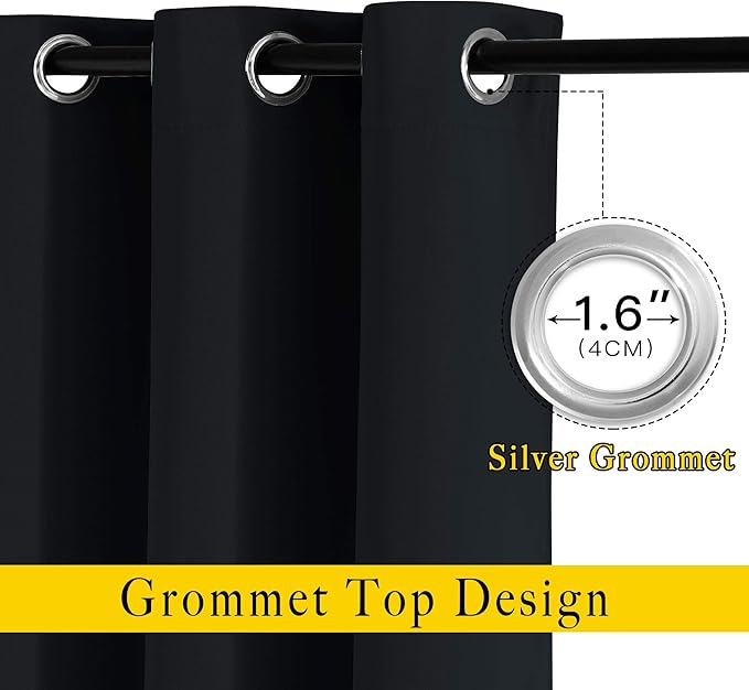 NICETOWN Black Blackout Curtains 40 inch Curtains for Kitchen, Grommet Solid Window Treatments Sound Reducing for Bedroom, 2 Panels, W37 x L40, 2 Panels