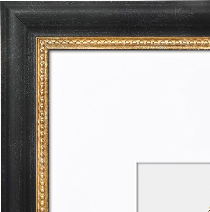 Americanflat Vintage Frames - 8x10 Picture Frame with Beaded Accents and Shatter-Resistant Glass - Use as 5x7 Frame or Display 8x10 Photos Without Mat - Heirloom Collection - Black Gold