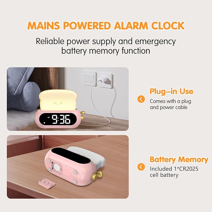 Cute Digital Clock for Bedrooms, Kids Alarm Clocks with Night Light Lamp, 10 Alarm Tones, Adjustable Brightness, Nap Timer, Snooze, Power-off Memory, Bedside Clocks for Girls Kids Teens Birthday Gifts - Image 6