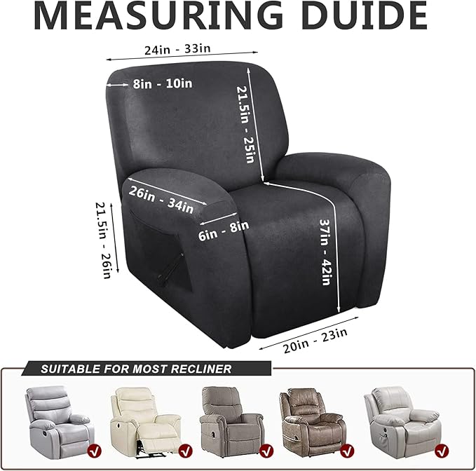 ANARACHON Recliner Chair Covers Leather Like, 4 Pieces Recliner Cover for Recliner Chair, Soft Sofa Slipcover Furniture Protector Washable Sofa Cover for Pets Kids (Dark Gray)