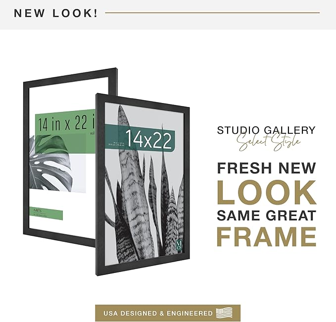 MCS Studio Gallery 14x22 Poster Frame Black Woodgrain Engineered Wood, Vertical & Horizontal Wall Hanging Large Picture Frame for Photos, Posters & Art Prints (1-Pack)
