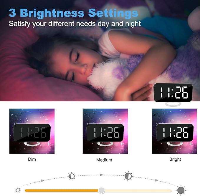 SZELAM Digital Clock Large Display, LED Electric Alarm Clocks Mirror Surface for Makeup with Diming Mode, 3 Levels Brightness, Dual USB Ports Modern Decoration for Home Bedroom Decor-White (001) - Image 3