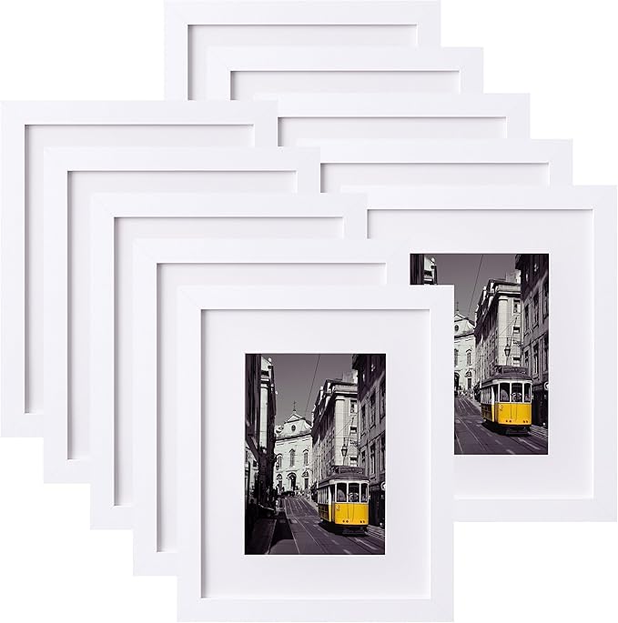 eletecpro 8x10 Picture Frames Set of 10, Picture Frame Collage Wall Decor Display 5x7 Photo With Mat or 8x10 without Mat, Home Decor Gallery Frame for Table Top or Wall Mounting, White
