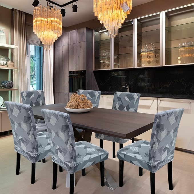 Chair Covers for Dining Room Set of 4, Dining Chair Covers, Kitchen Chair Covers, Stretch Removable Washable Dining Chair Slipcovers for Home, Hotel, Banquet, Grey Irregular Shapes