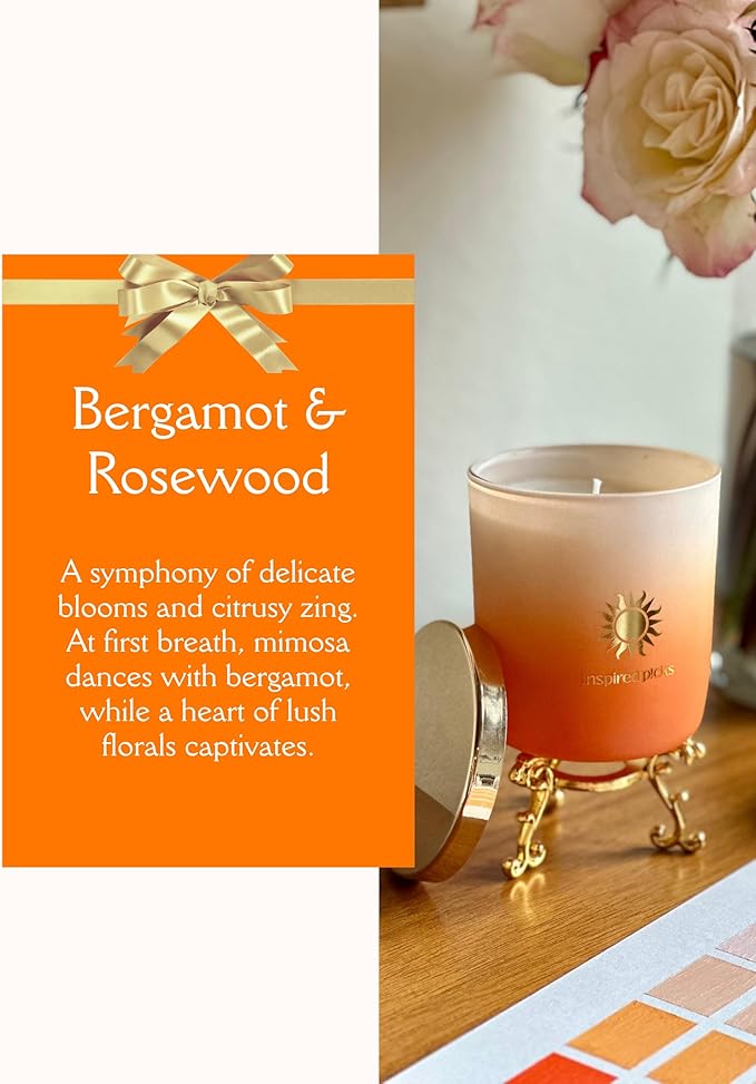 Orange Candle | Bergamot & Rosewood w/Gold Sun Symbol | Luxury Candle for Date Night, Spring Scented Home Decor, Love & Coworker Gifts