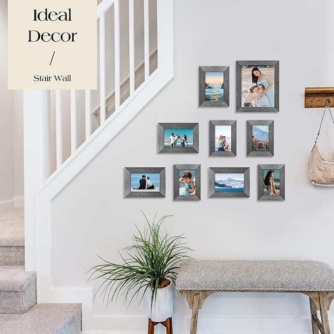 TWING Collage Picture Frames Wall Decor 10 Pack, Gallery Wall Grey Picture Frame Set for Wall or Tabletop Display, Multi Sizes with Two 8x10, Four 5x7, and Four 4x6 Photo Frames