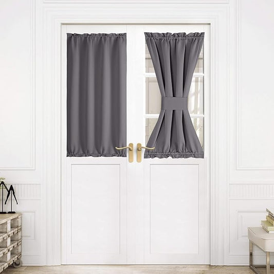 NICETOWN French Door Curtains for Small Window, Rod Pocket Short Front Sidelight Curtain for Kitchen Thermal Insulated Room Darkening Classroom Shade for Entry Door, 1 Panel, Grey, 30x40 inches