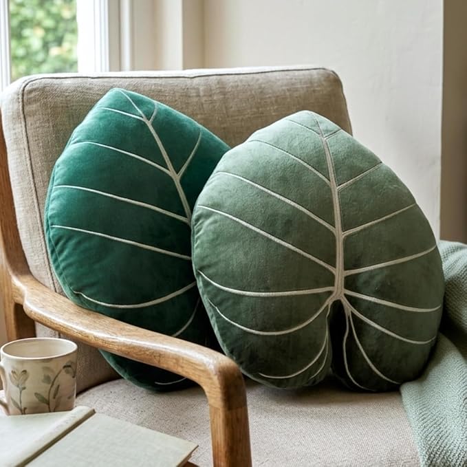 Green Philosophy Co. Philodendron Gloriosum Leaf Pillow - Moody Green