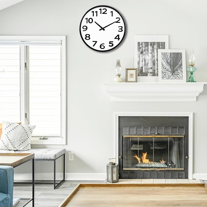 20 Inch Large Wall Clock - Big 3D Numbers Easy to Read, Battery Operated Silent Non-Ticking, Analog Quartz Round Clock