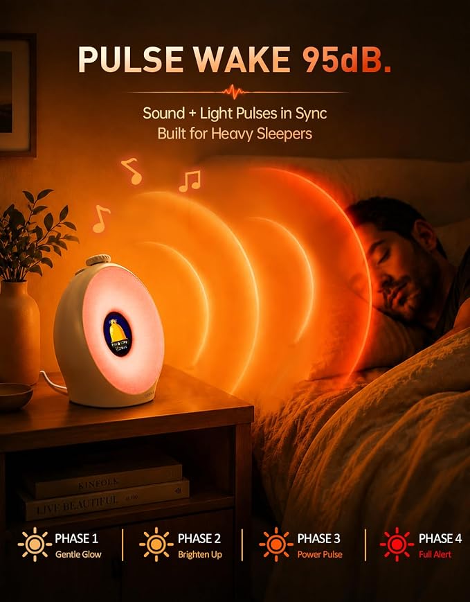 Dekala Sunrise Alarm Clock for Heavy Sleepers with Pulse Wake, Sunset Sound Machine with Breathing Ambient Light, Loud Alarm for Bedrooms, Wake Up Light, Digital Color Display & 7 Themes, No App - Image 3