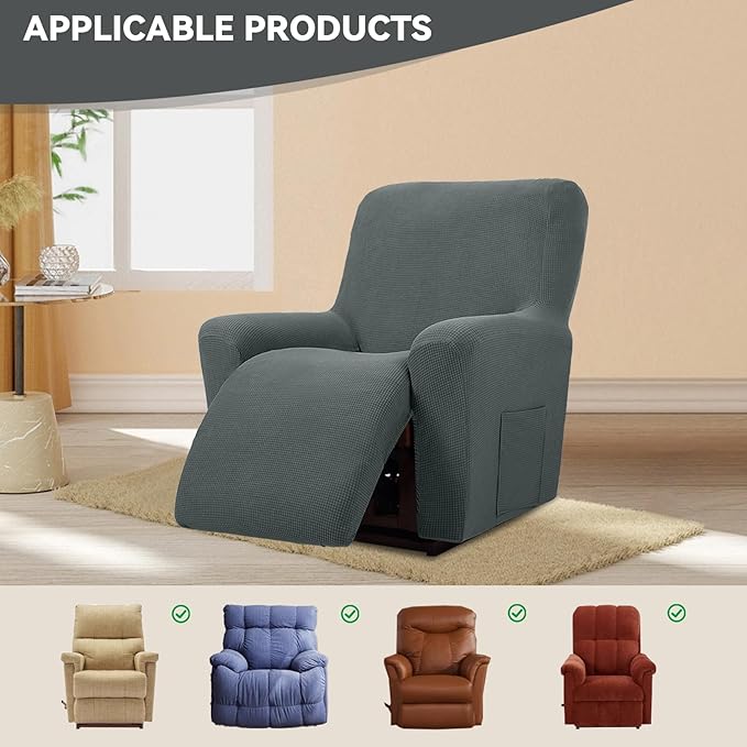 Cupuamon Recliner Chair Covers,Lazy Boy Recliner Covers Stretch Reclining Covers 1 Piece Furniture Protector with Elastic Bottom for Dog,Kids-Grey