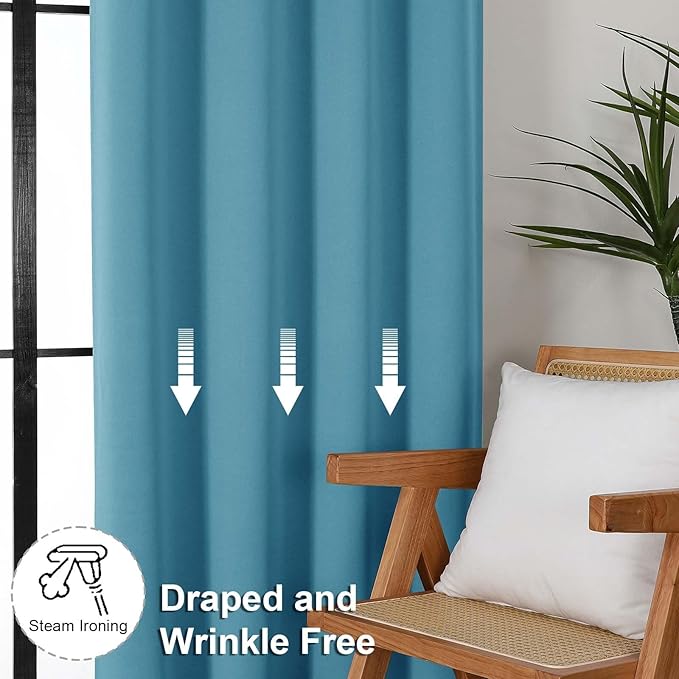 Simplebrand Ava Turquoise Blackout Curtains for Bedroom 96 Inches Long 2 Panels, Solid Thermal Insulated, Energy Saving Nursery Window Treatment Curtains Blackout Drapes, W50 x L96 Inch, Turquoise