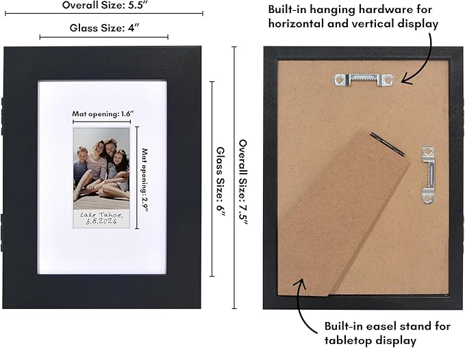 Americanflat 4x6 Picture Frame with Storage - Use as 2x3 Frame for Instant-Print Photos - Quick Change Storage Frames Holds up to 40 Photos - Tabletop or Wall Display - Black