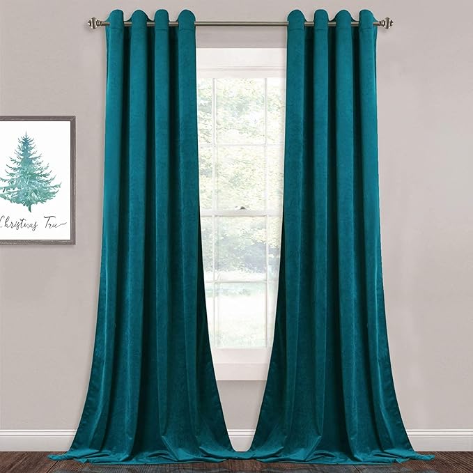 StangH Teal Velvet Curtains Blackout - Heavy-Duty Thermal Insulated Drapes Home Decor for Farmhouse Living Room/Villa Window, 52 by 84-Inch, 2 Panels