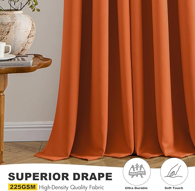 MIULEE Orange Blackout Curtains for Bedroom Living Room 84 Inches Long 2 Panels, Thermal Insulated Room Darkening Drapes Grommet Noise Reducing Light Blocking Window Treatments 40x84 Inch
