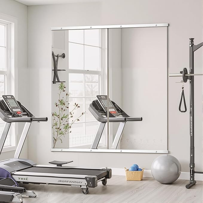 TRAHOME Home Gym Mirror for Wall,56x28x2PCS Full Length,Glass Frameless Body Large Mirror for Home Gym,Workout,Bedroom,Garage(Silver)